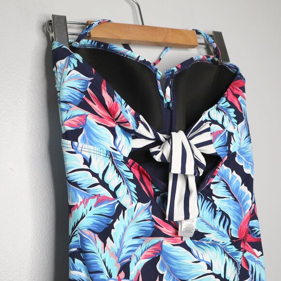 Tommy Bahama Palms Of Paradise Bandeau One-Piece Swimsuit Ruched Tie Back Blue - Picture 10 of 14